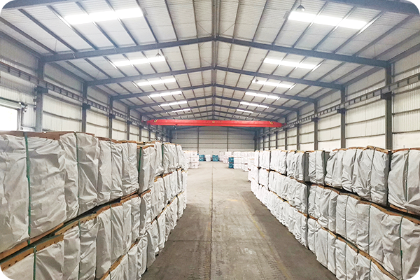 Organized warehouse with packaged paper products