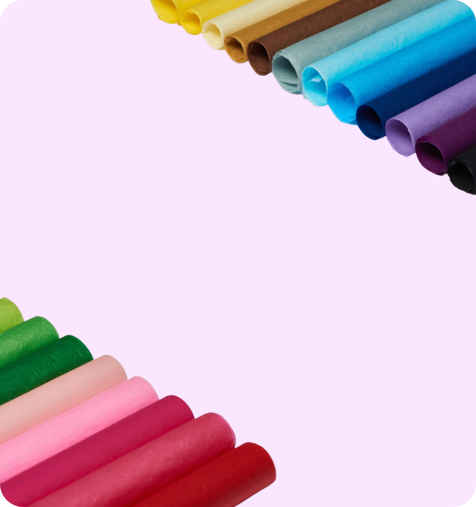 Multi-colored tissue paper rolls display