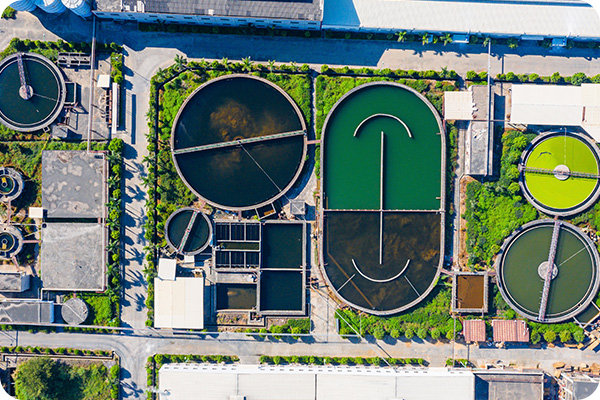 Water treatment facility aerial view for paper production