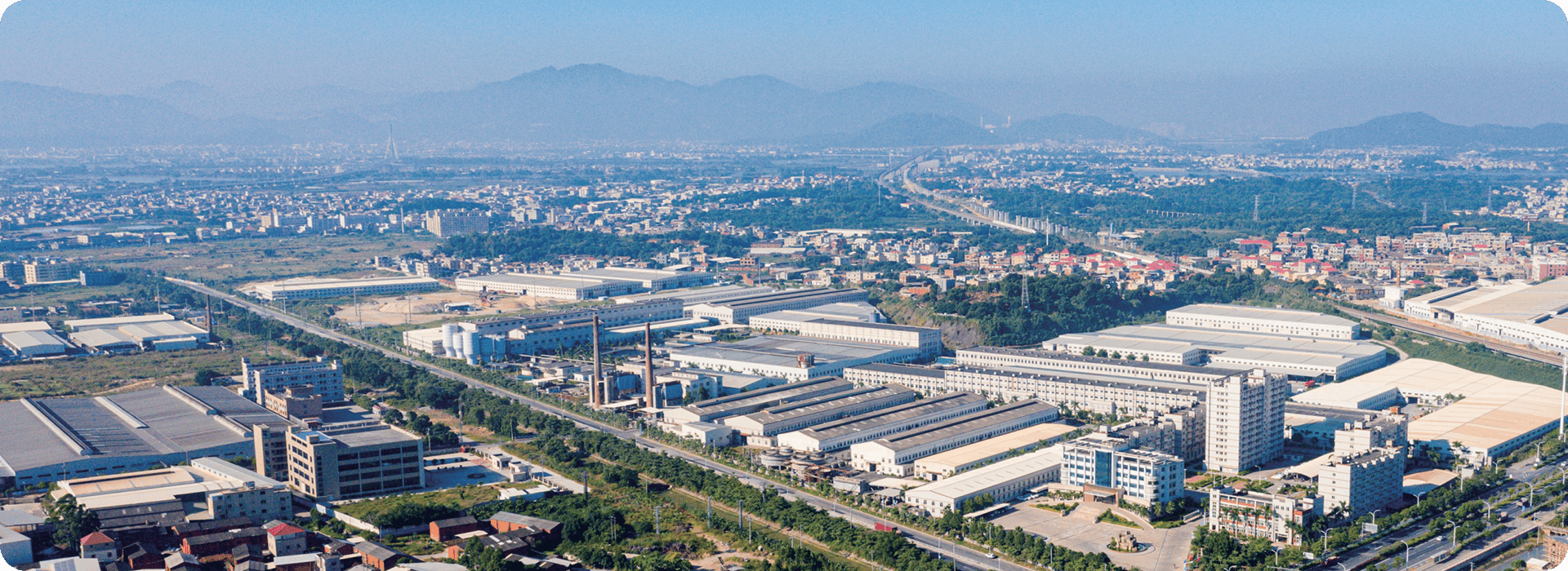 Aerial view of modern paper manufacturing facility and industrial park