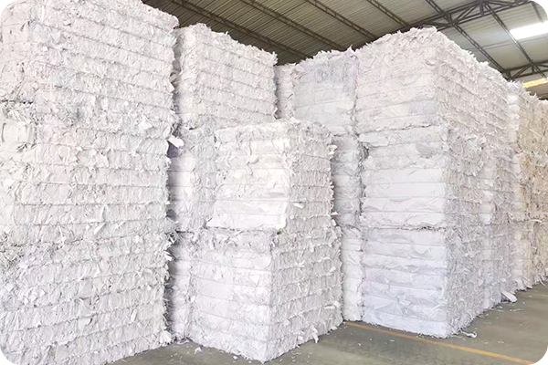 Stacked white tissue paper raw materials storage